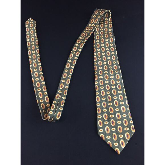 Ermenegildo Zegna silk olive geometric 55.25" x 3.75" designer tie ties necktie - Picture 4 of 10